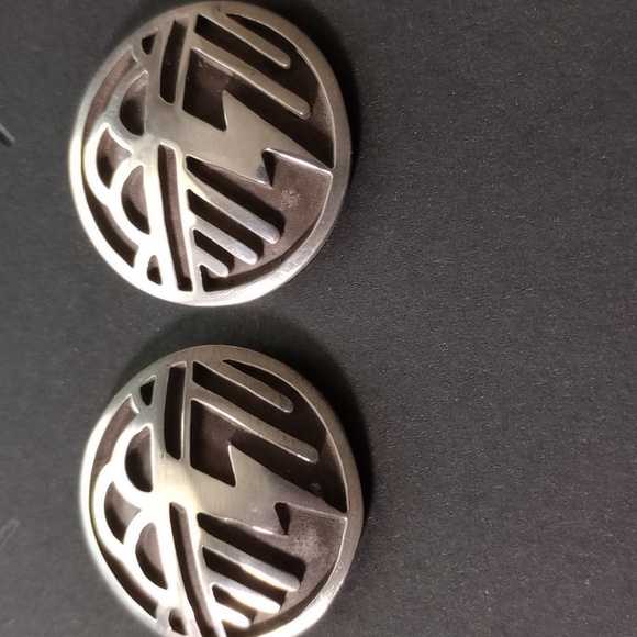 ThunderBolt Overlay Sterling Silver Round Stud Earrings - Picture 3 of 13